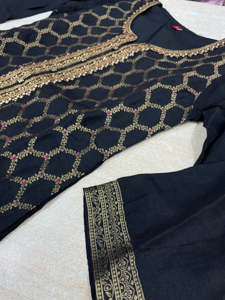 Aleena - Black Pure Viscose Dola with Embroidery Work & Digital Print Scarf - 3 Pcs