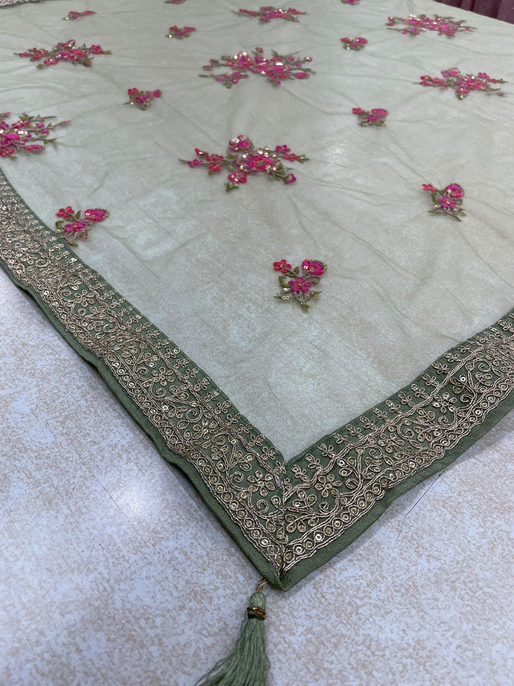 Marwah - Green Embroidered Anarkali with Net Dupatta - 3 Pcs