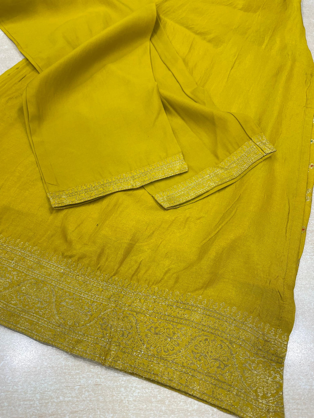 Aleena -Mustard Yellow Pure Viscose Dola with Embroidery Work & Digital Print Scarf - 3 Pcs
