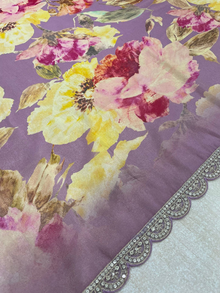 Elham – Lavender Masoori Embroidered Suit Set with Printed Dupatta - 3pcs