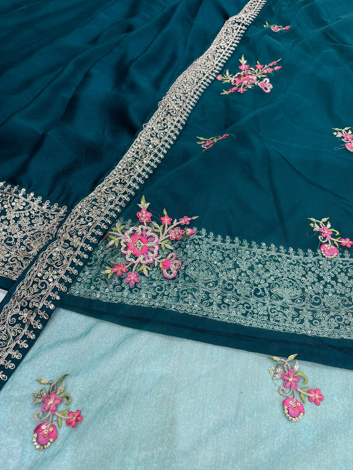 Marwah - Teal Green Embroidered Anarkali with Net Dupatta - 3 Pcs