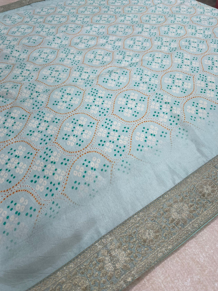 Aasma - Turquoise Bhagalpuri Silk Frock with Digital Print Dupatta - 2pcs