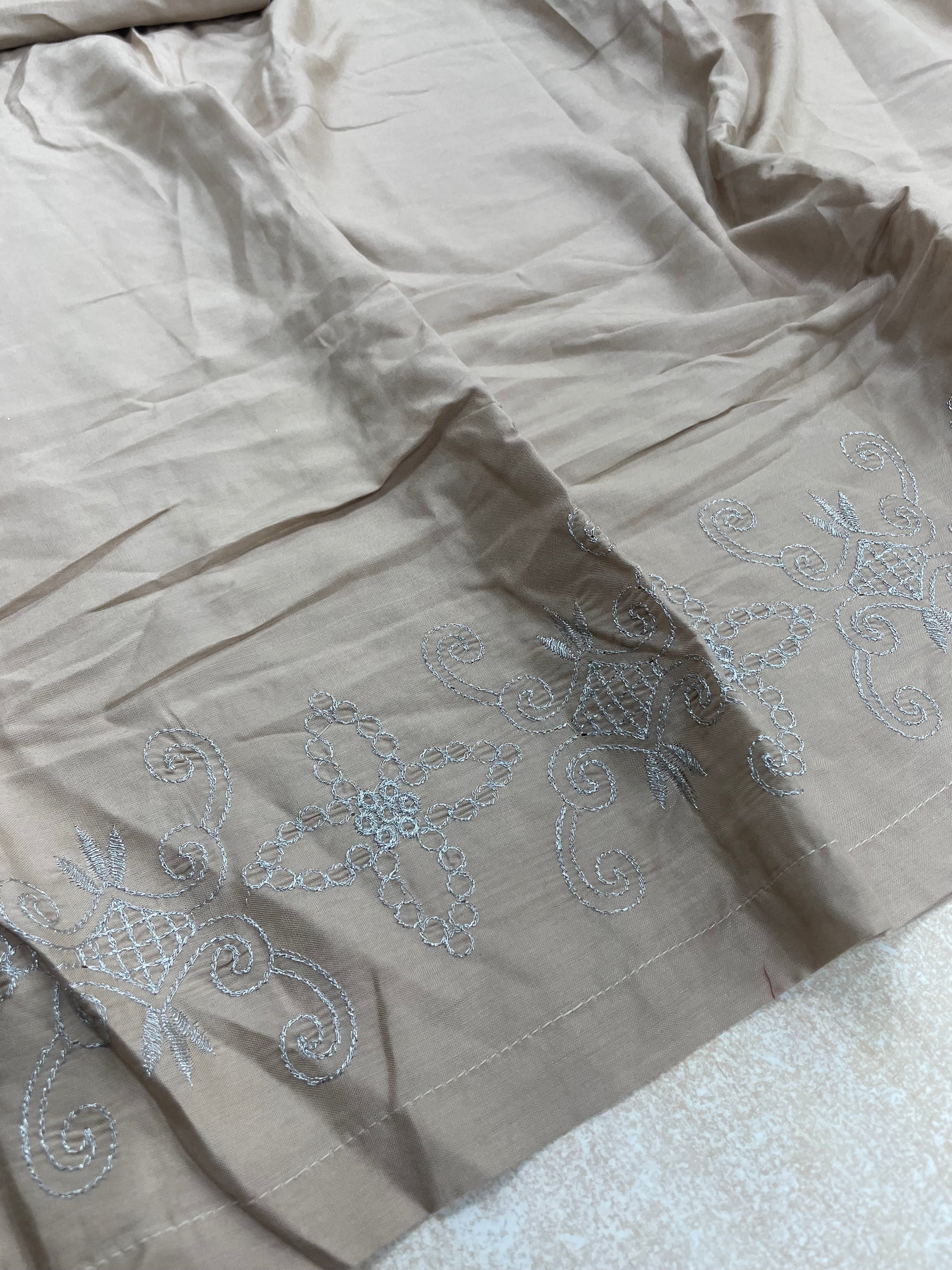 Beige Embroidered Linen Summer Dress - 3 Piece