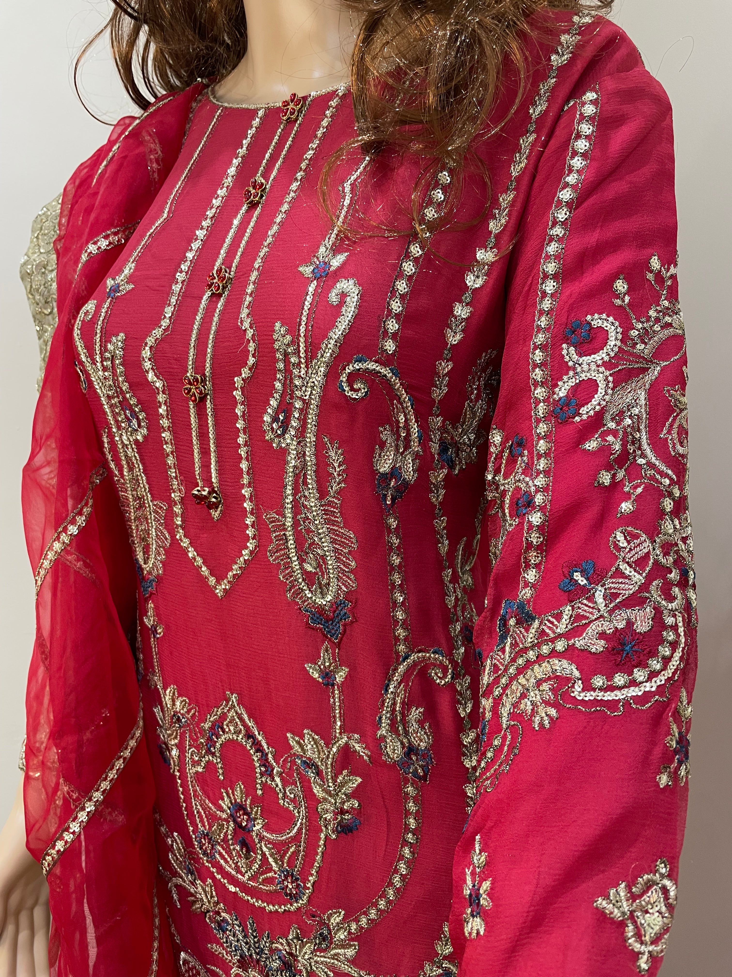 Dark Pink Chiffon - Embroidered Shalwar Kameez