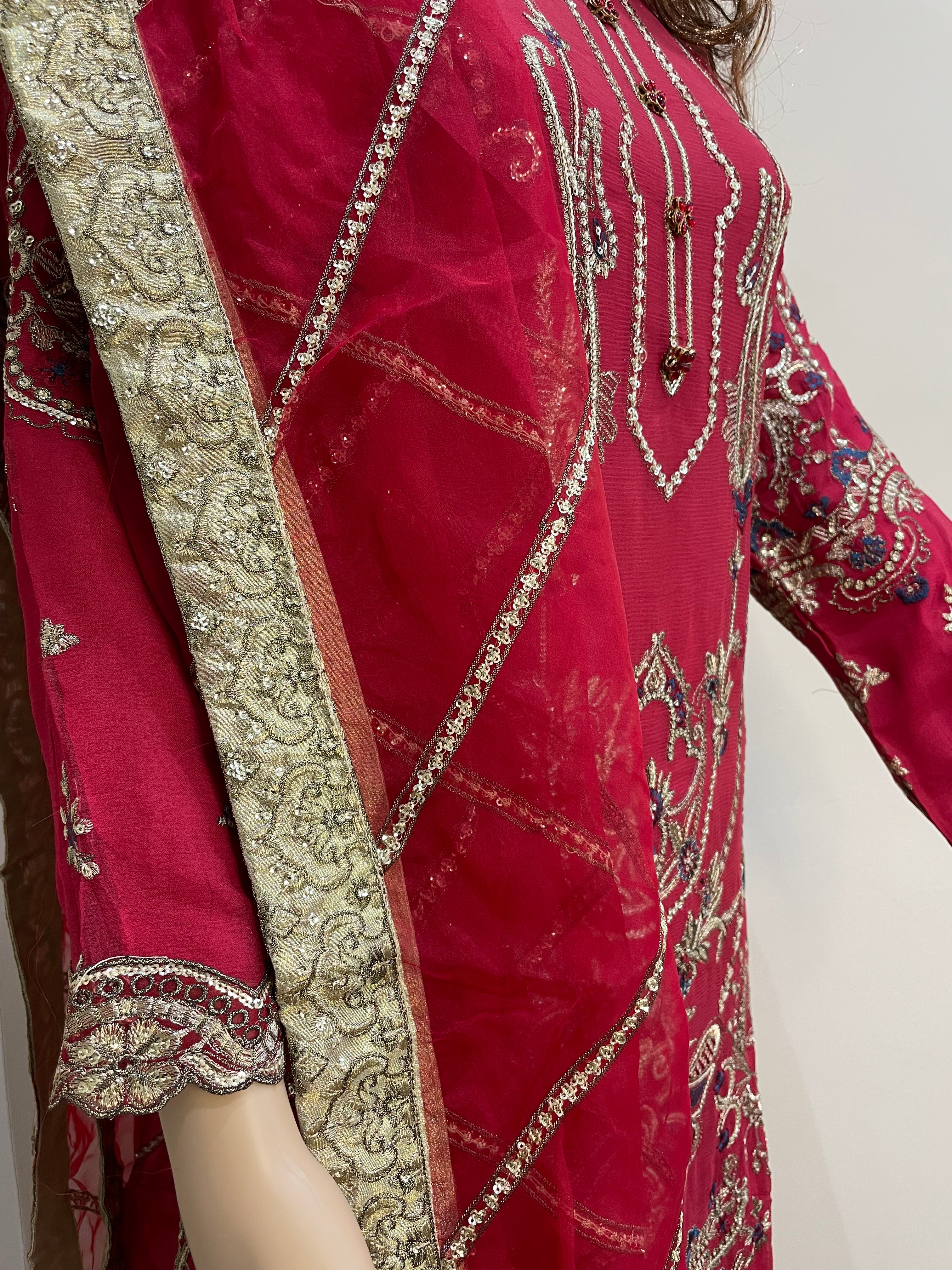 Dark Pink Chiffon - Embroidered Shalwar Kameez