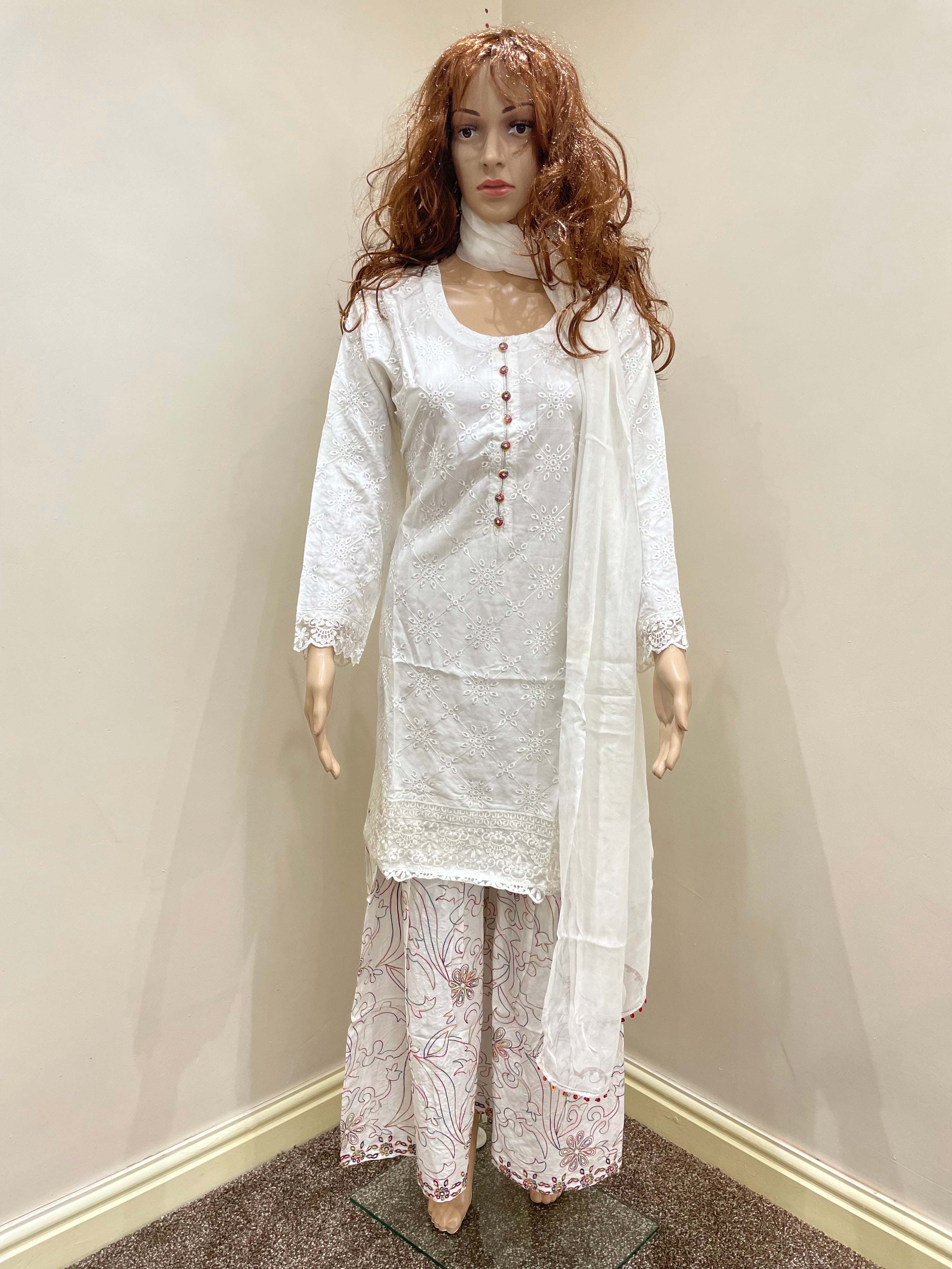 White Embroidered Linen Sharara