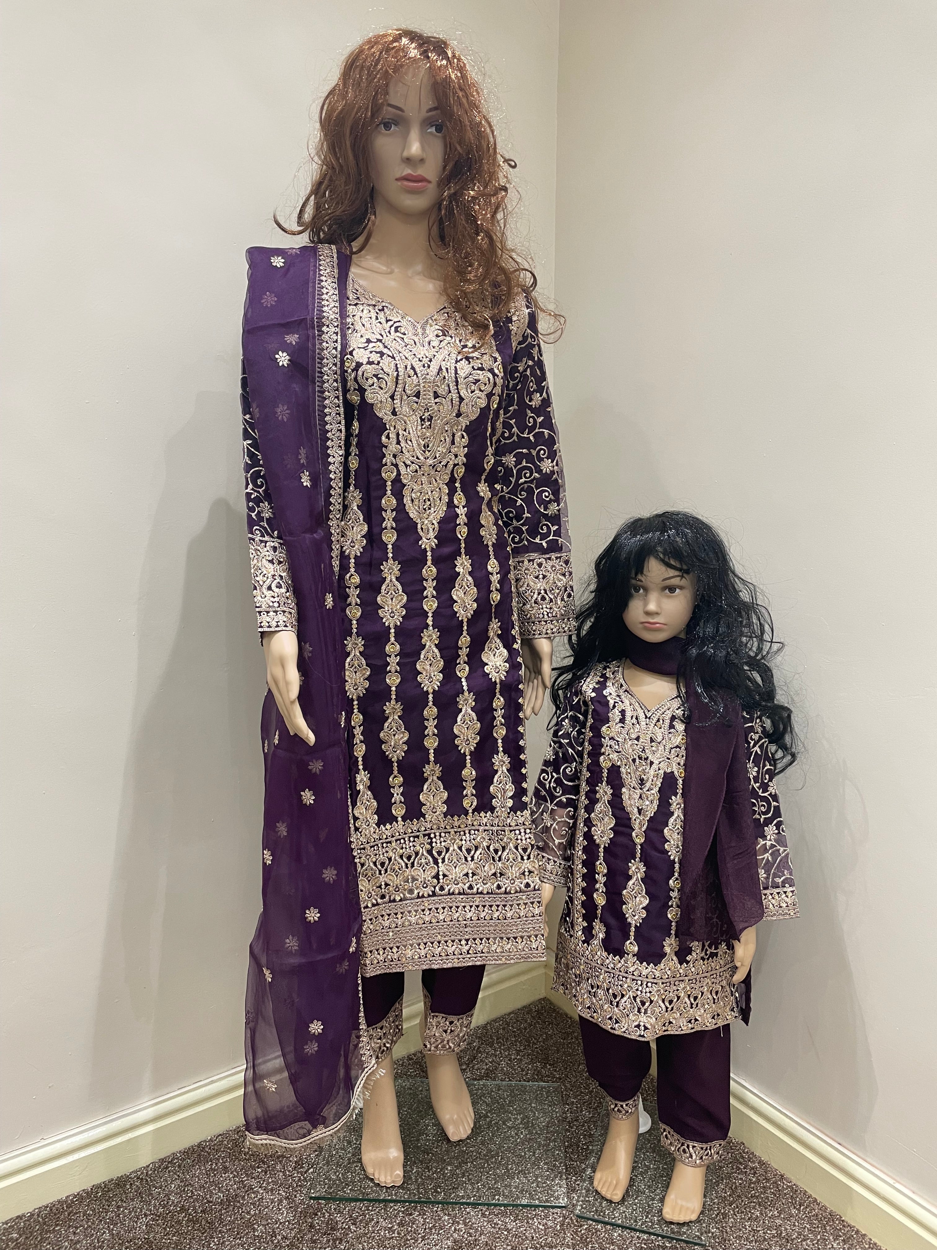 Purple Chiffon Shalwar Kameez - Mother and Daughter