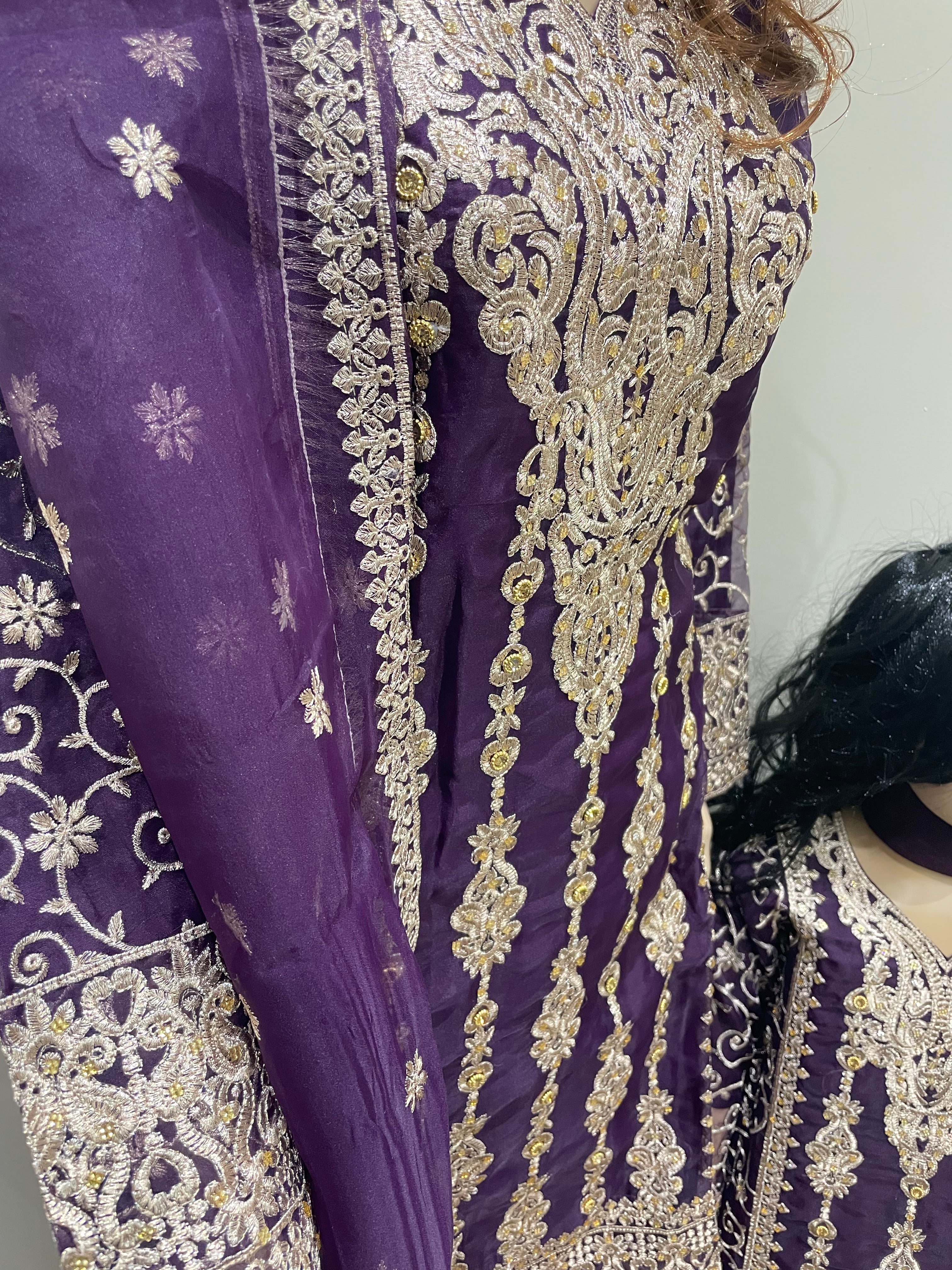 Purple Organza Shalwar Kameez - Mother and Daughter