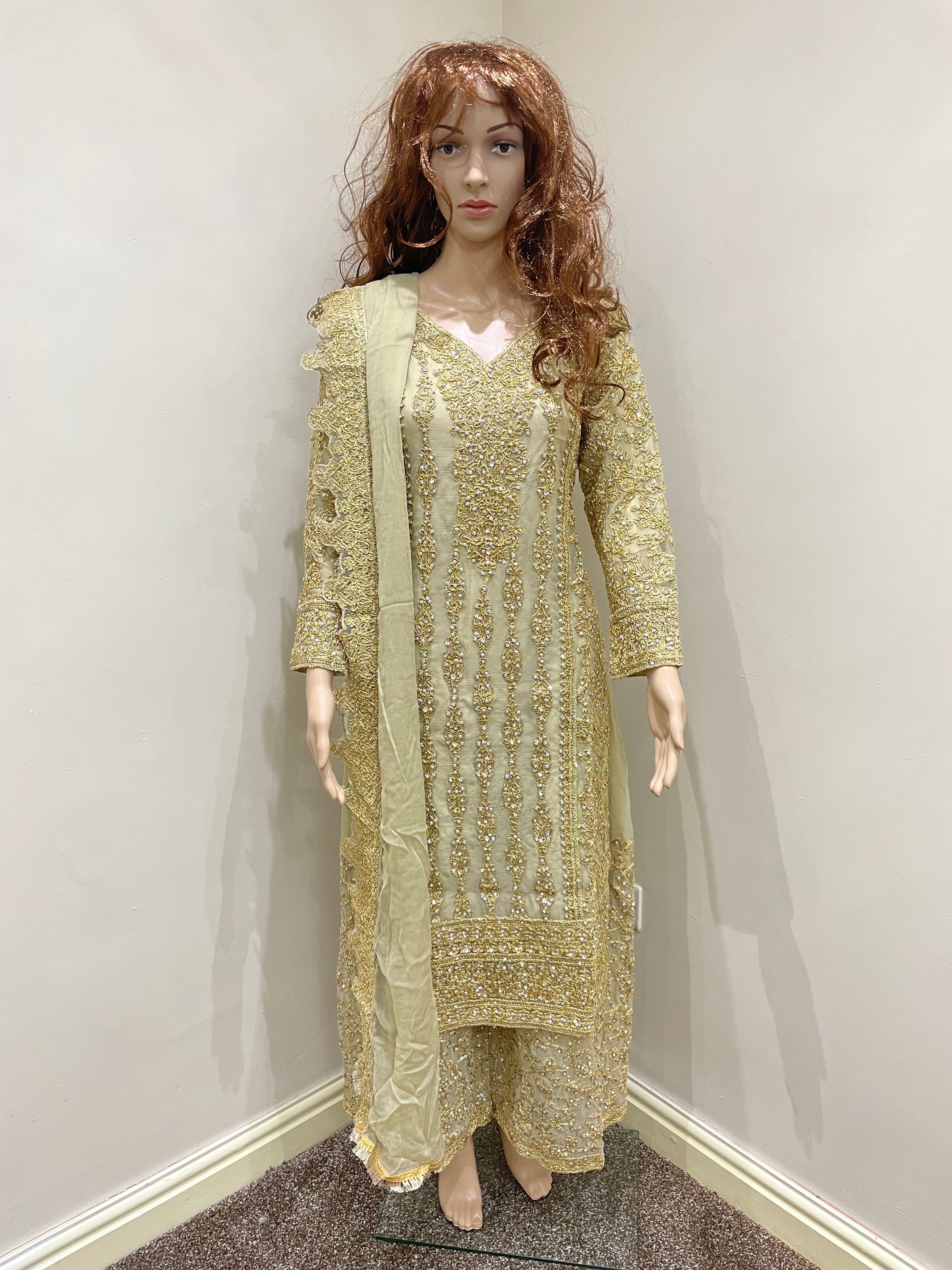 Gold Embroidered Chiffon Plazo - Mother and Daughter
