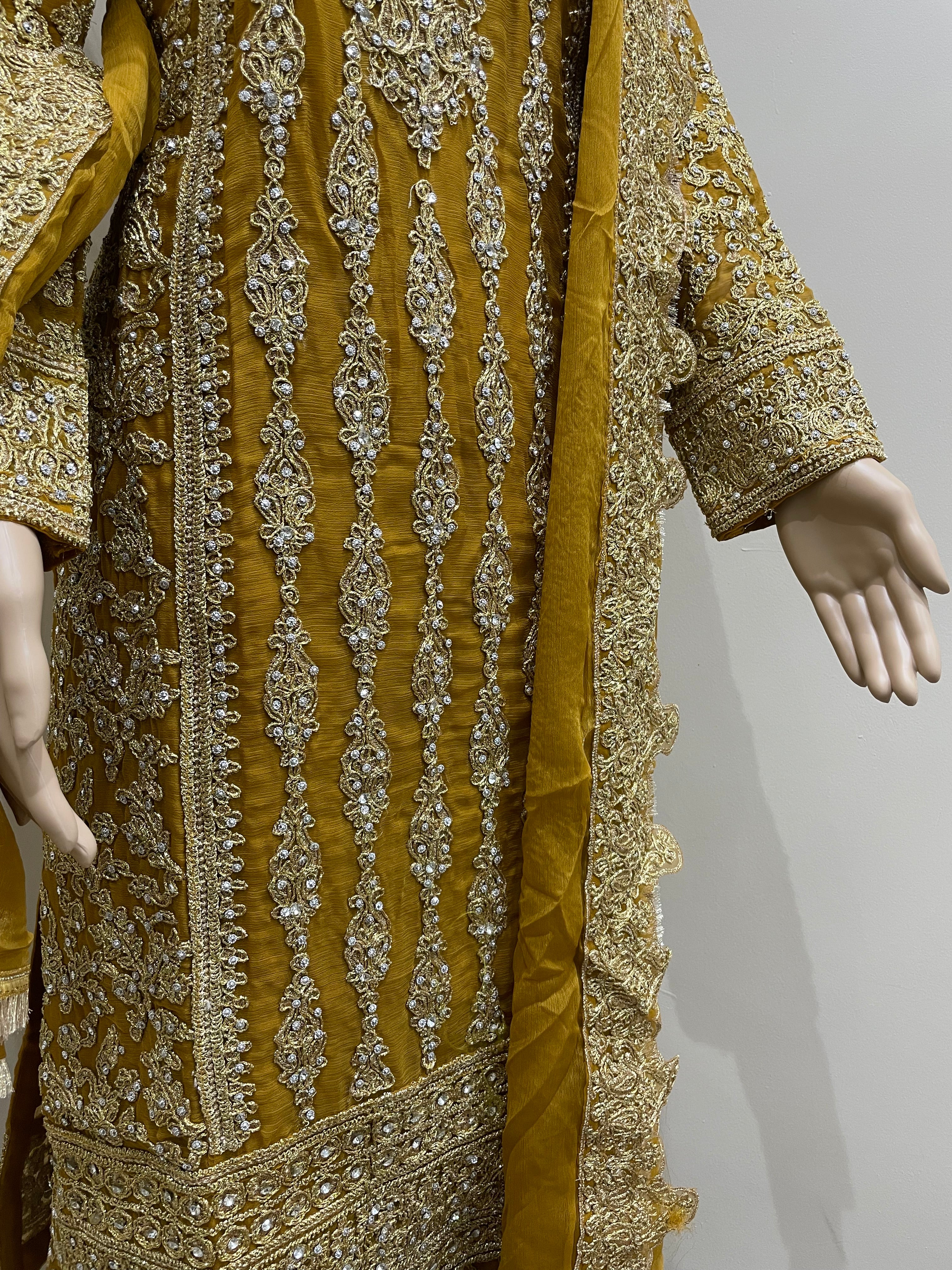 Mustard Embroidered Chiffon Plazo - Mother and Daughter