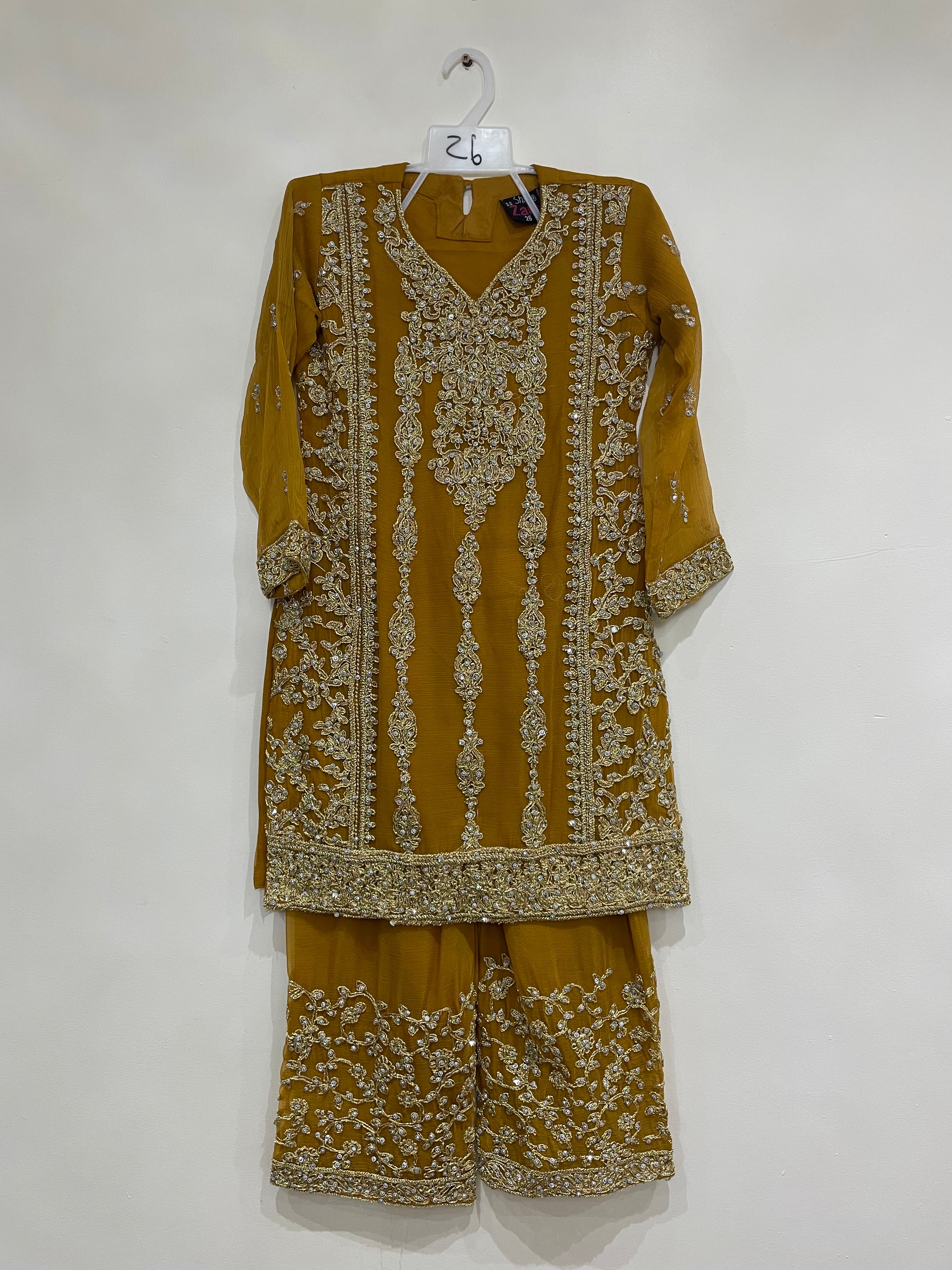 Mustard Embroidered Chiffon Plazo - Mother and Daughter