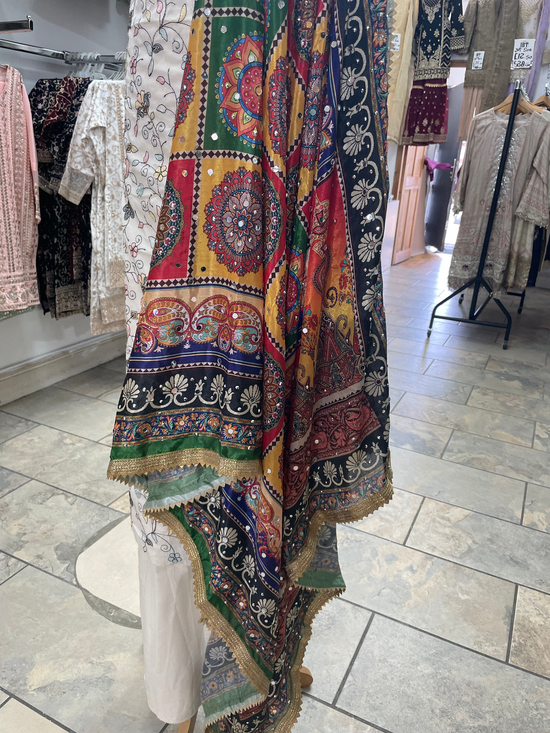 White Mendhi Suit A - Floral Embroidered - Unstitched