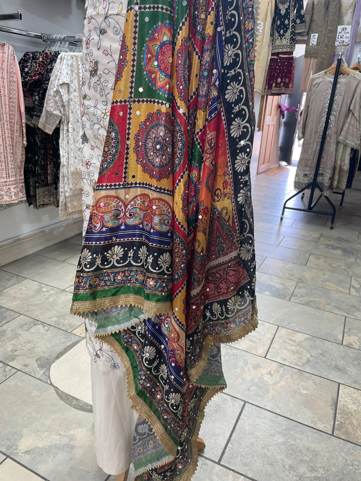 White Mendhi Suit A - Floral Embroidered - Unstitched
