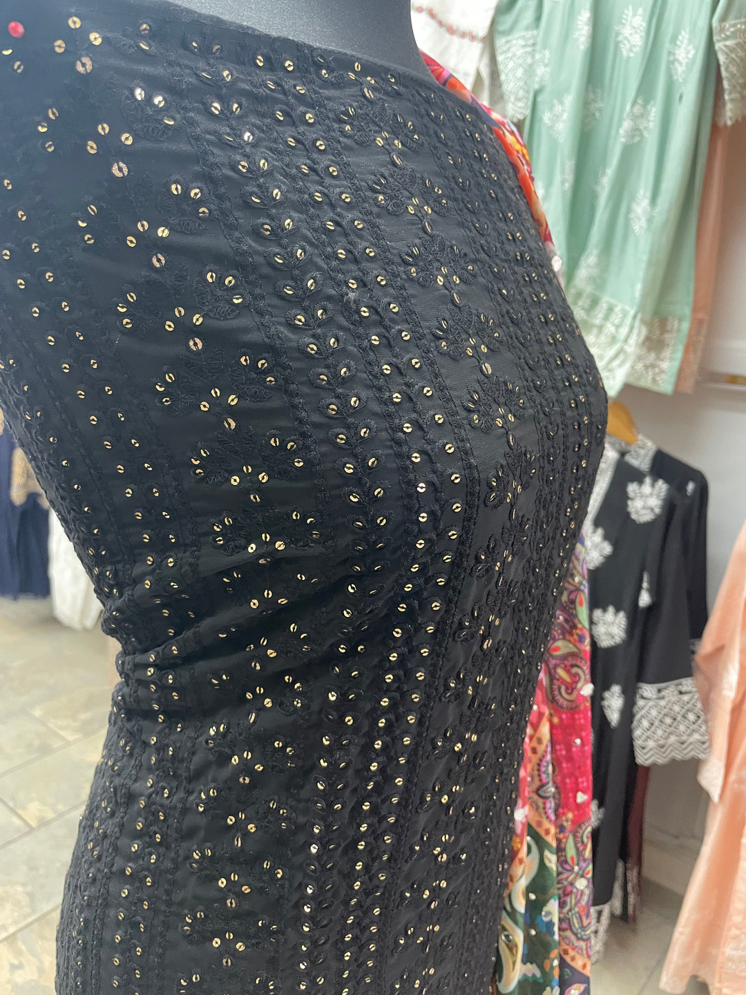 Black Mendhi Suit F - Full Embroidered - Unstitched