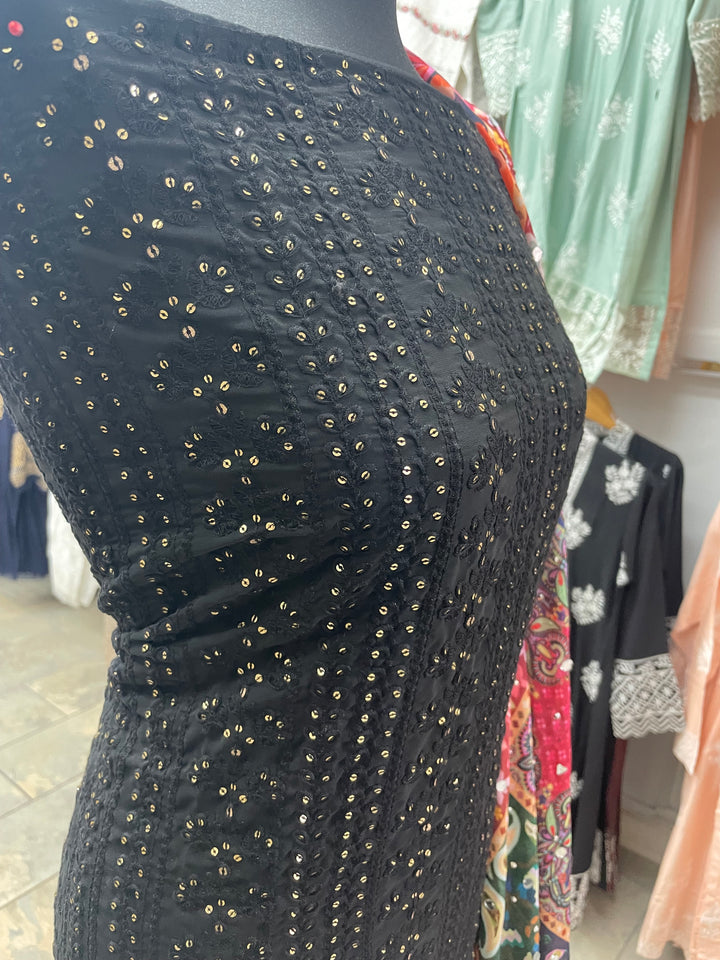 Black Mendhi Suit F - Full Embroidered - Unstitched