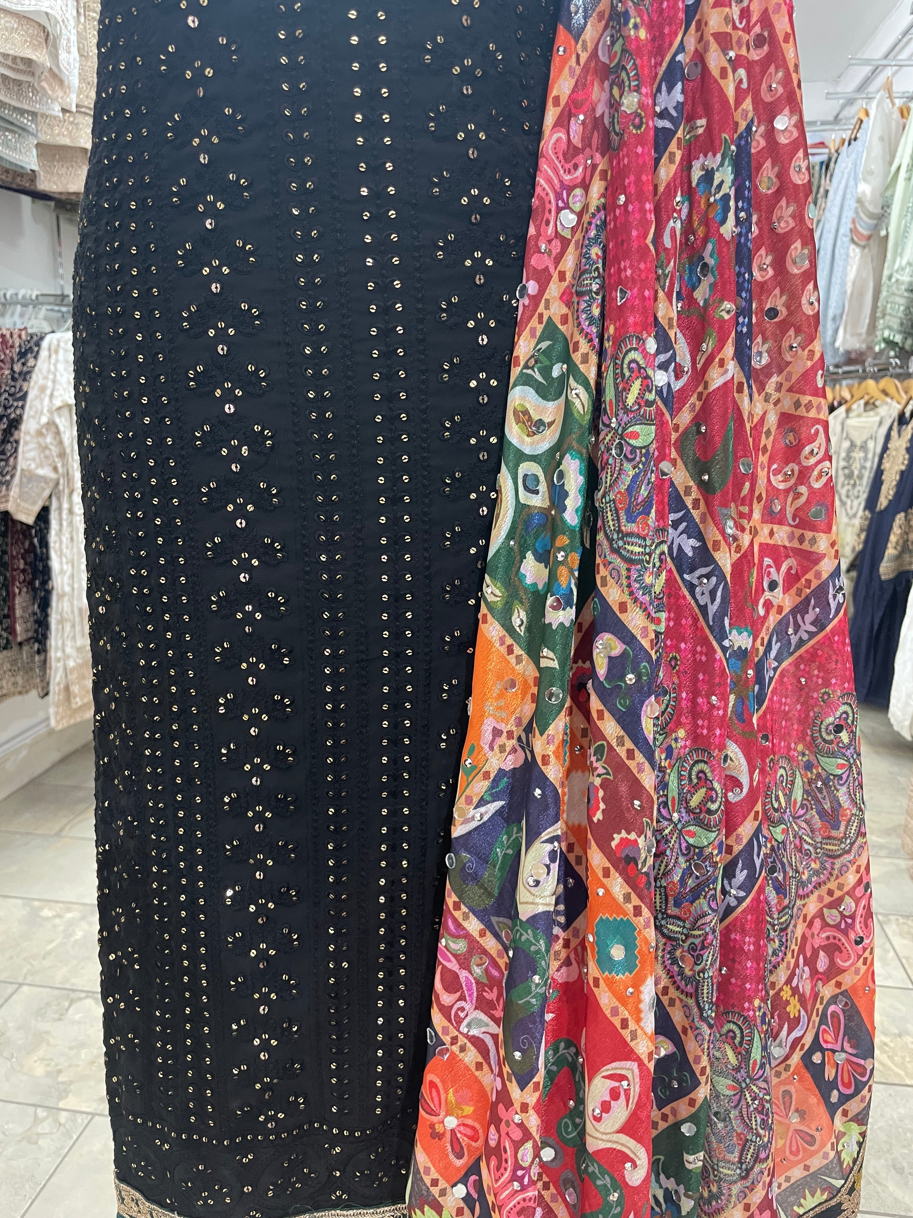 Black Mendhi Suit F - Full Embroidered - Unstitched