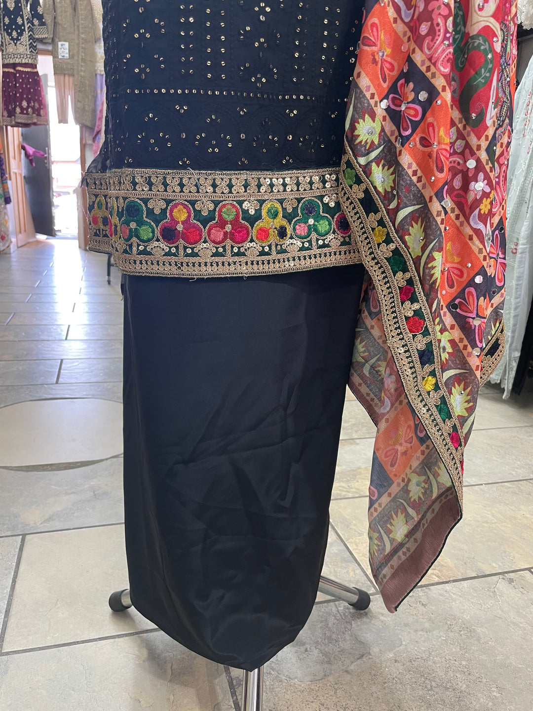 Black Mendhi Suit F - Full Embroidered - Unstitched