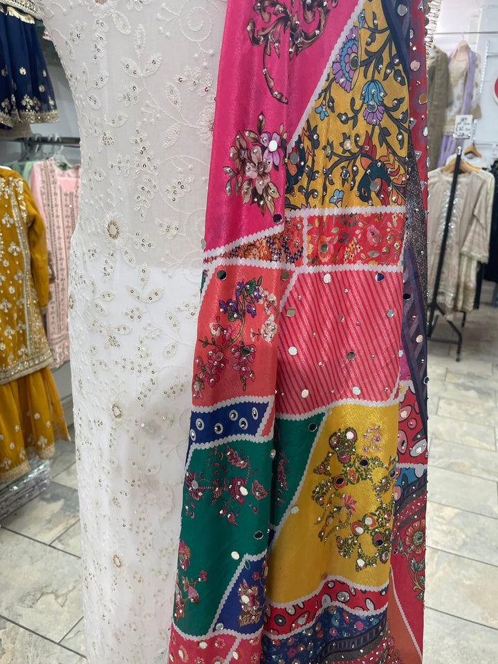 White Mendhi Suit D - Full Embroidered - Unstitched