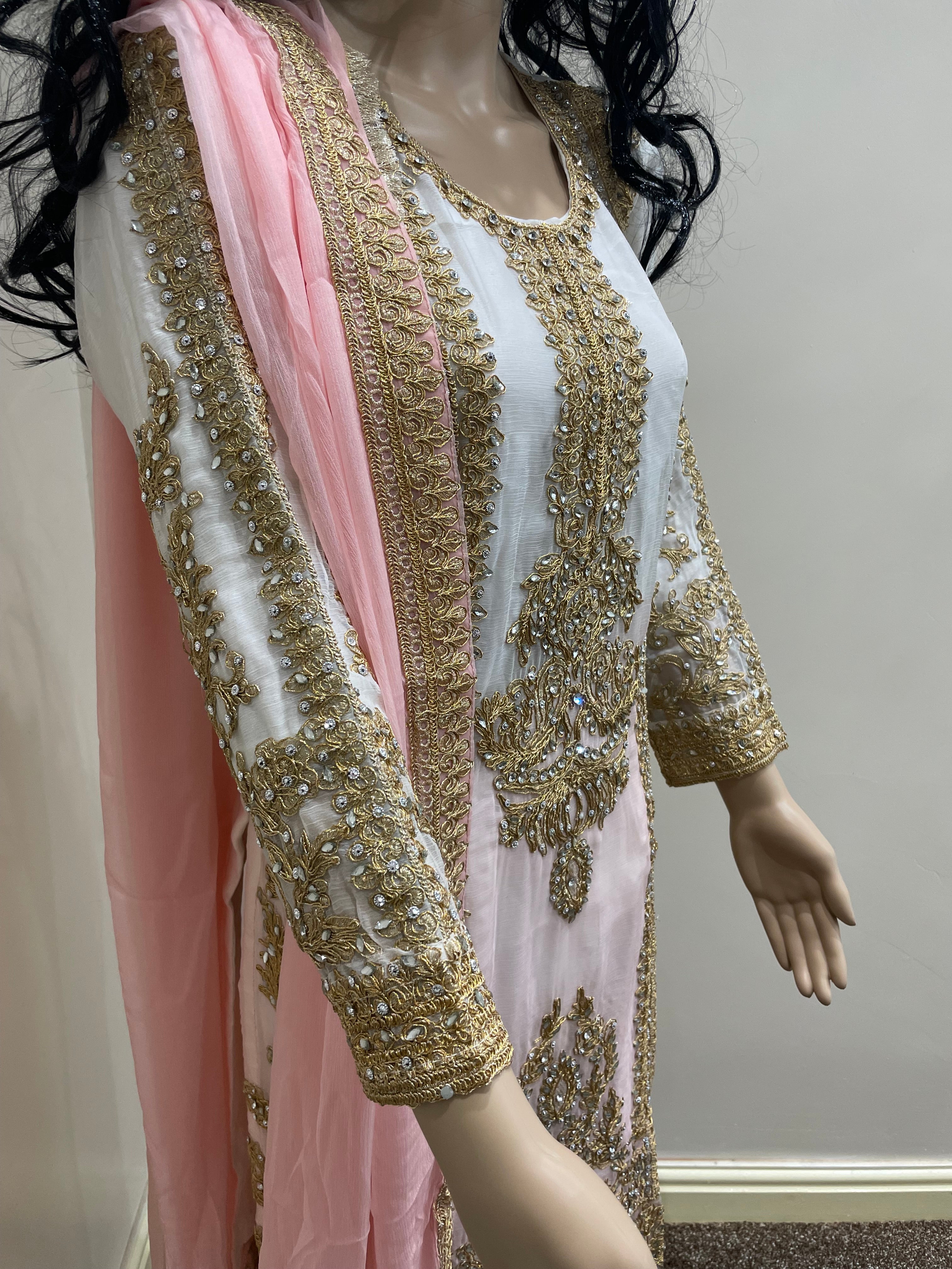 White and Pink Tie Dye Shalwar Kameez
