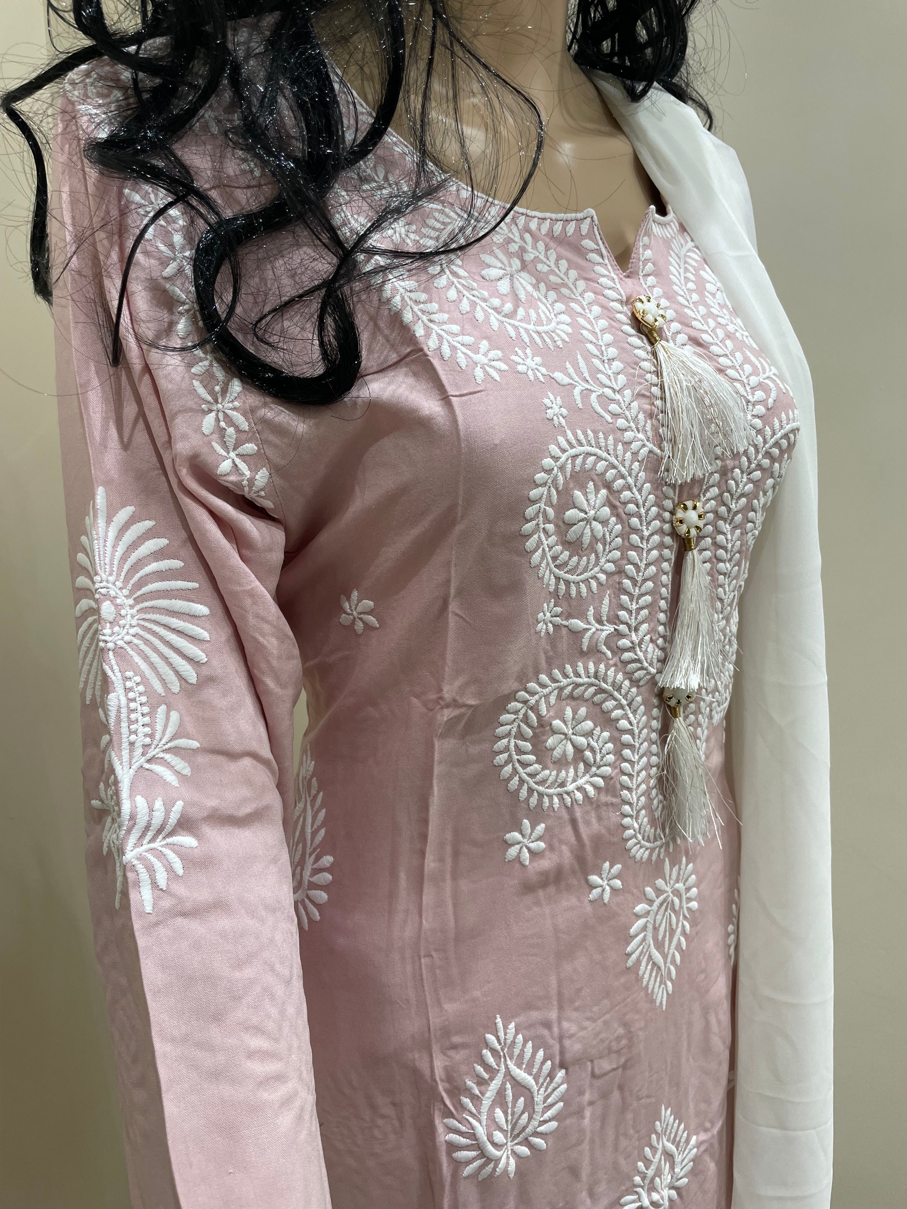 Light Pink Kameez with white Platzo Trousers
