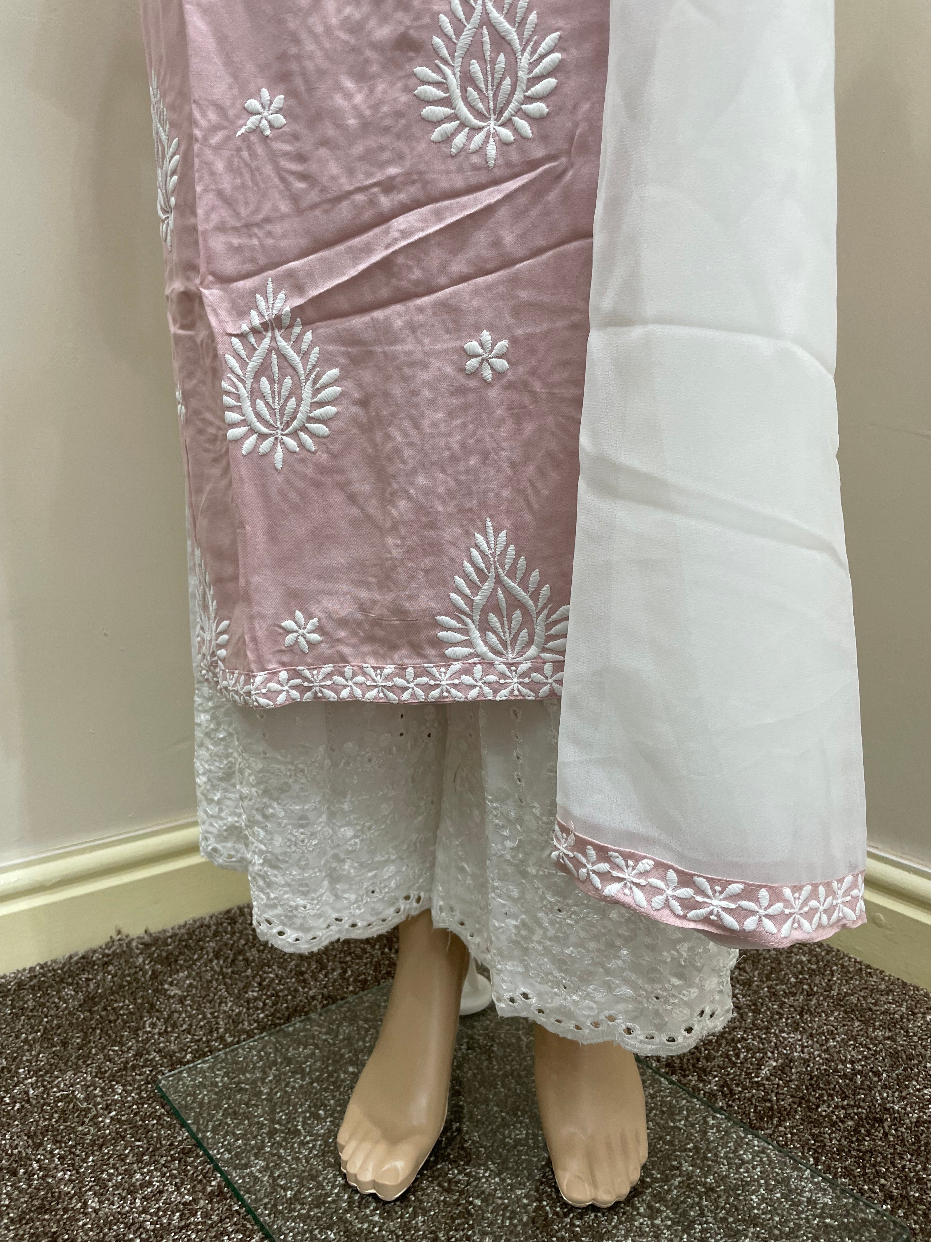 Light Pink Kameez with white Platzo Trousers