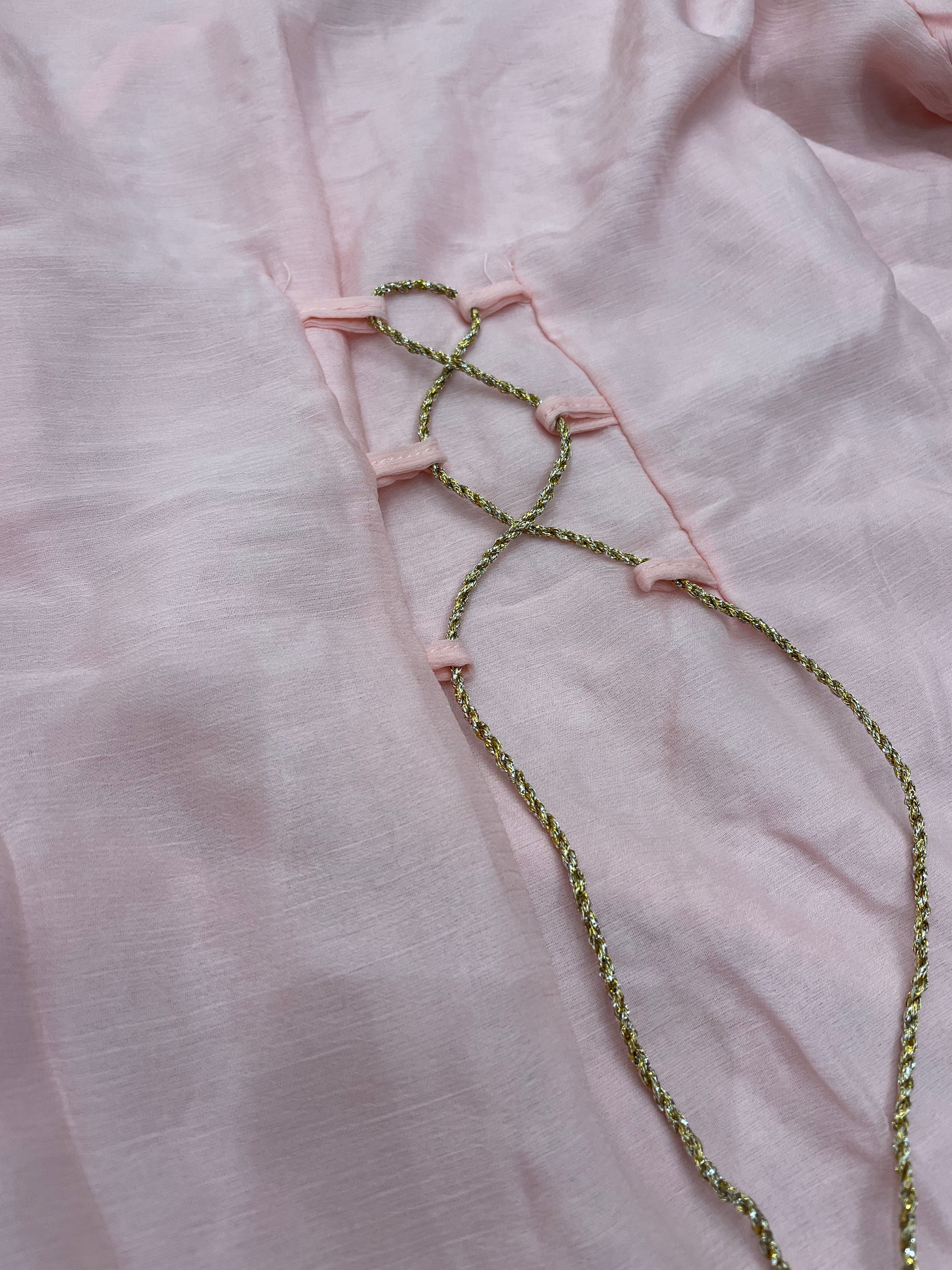 Pink Chiffon Sharara - Gold Embroidery