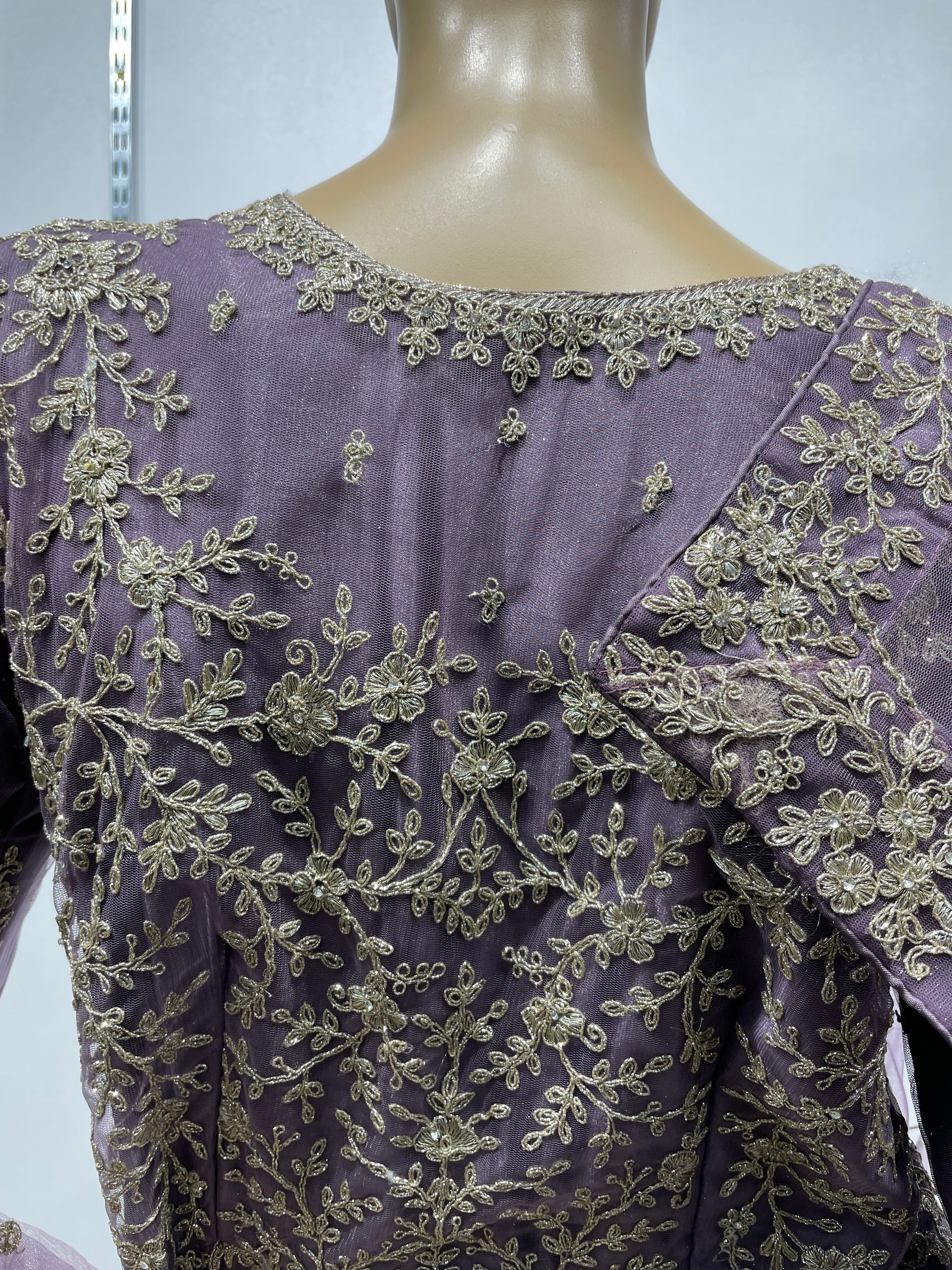 Dusty Lavender Heavy Embroidered Gown with Bell Sleeve