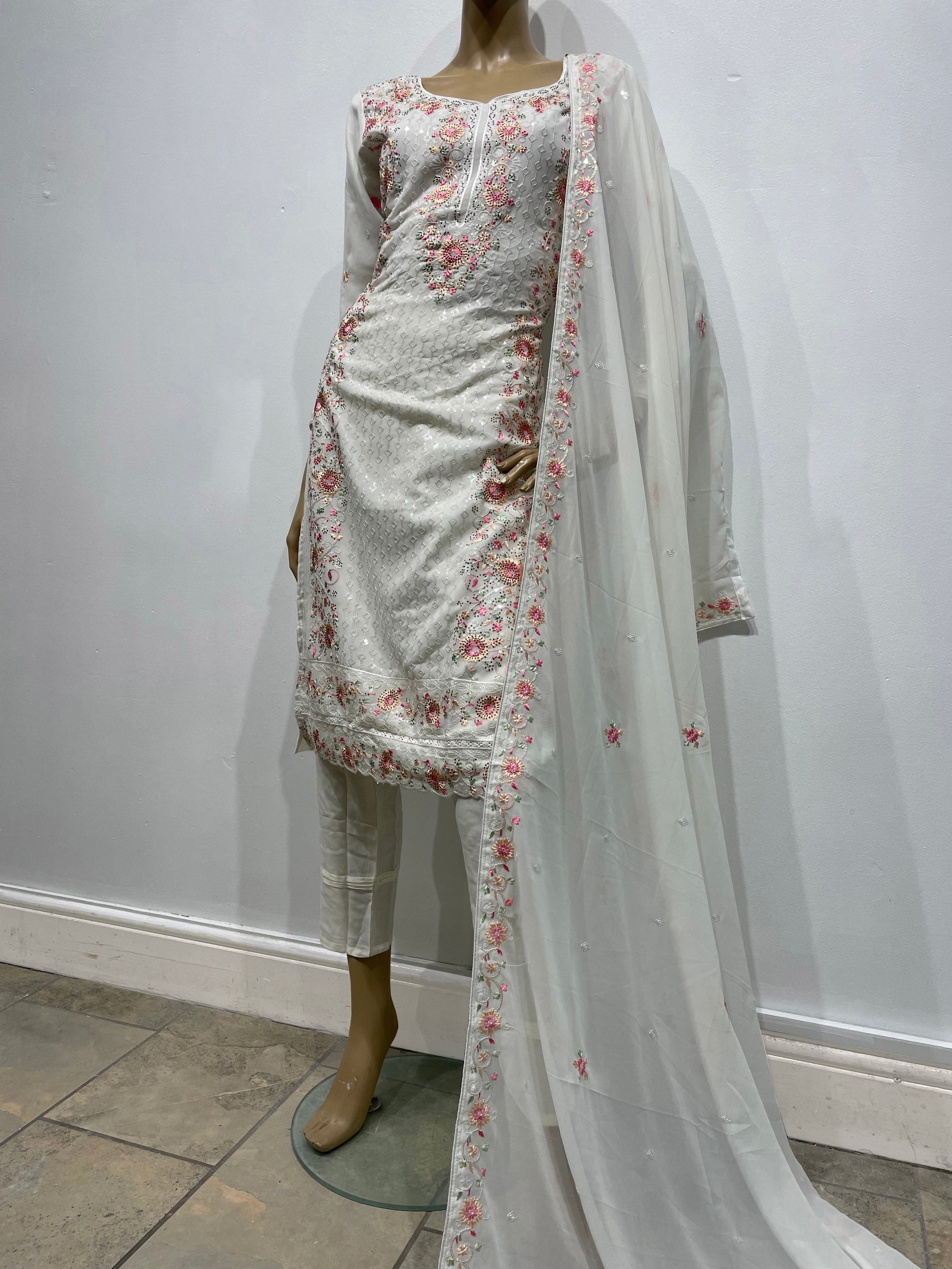 White Embroidered Sequence Shalwar Kameez