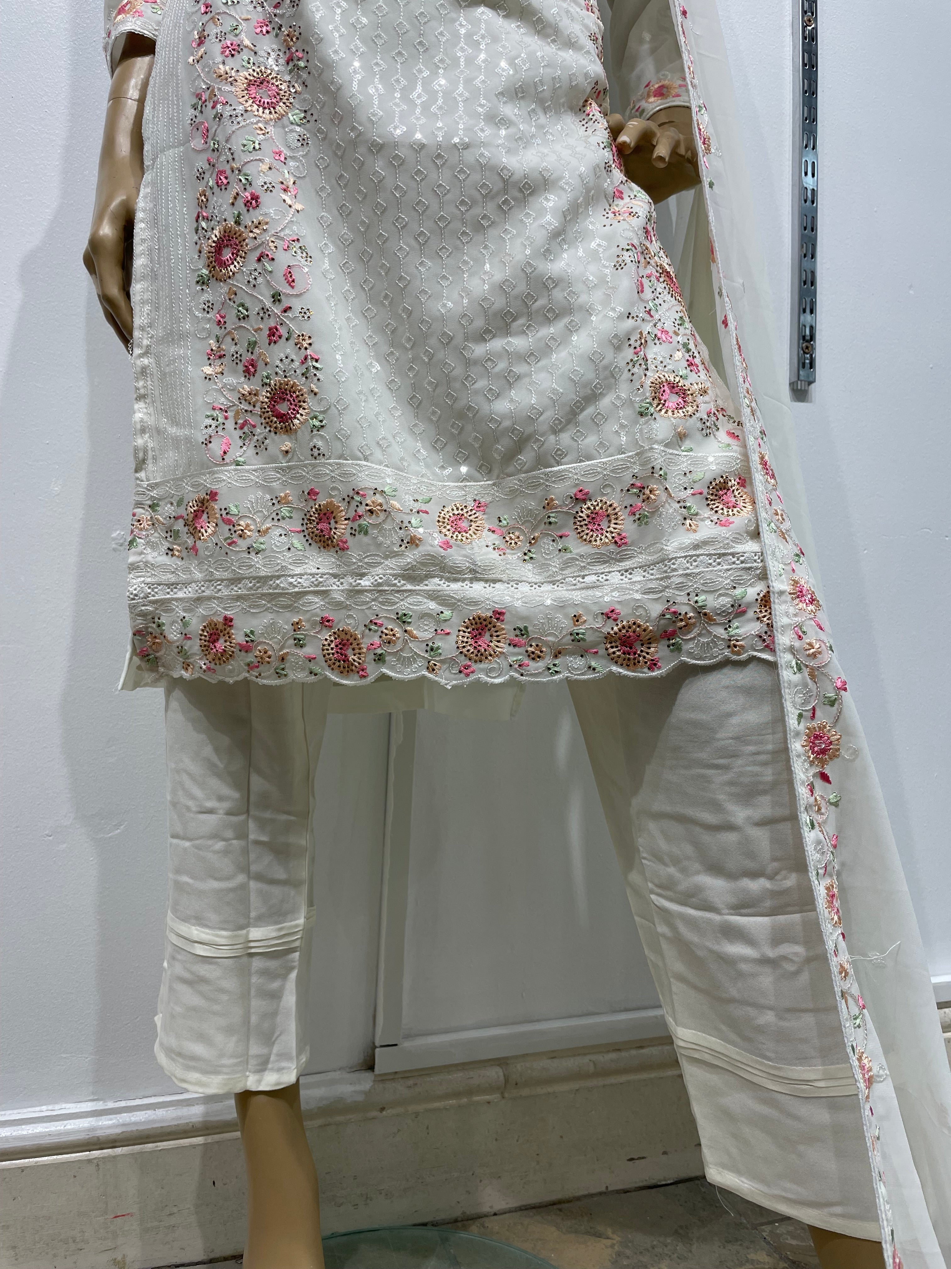 White Embroidered Sequence Shalwar Kameez