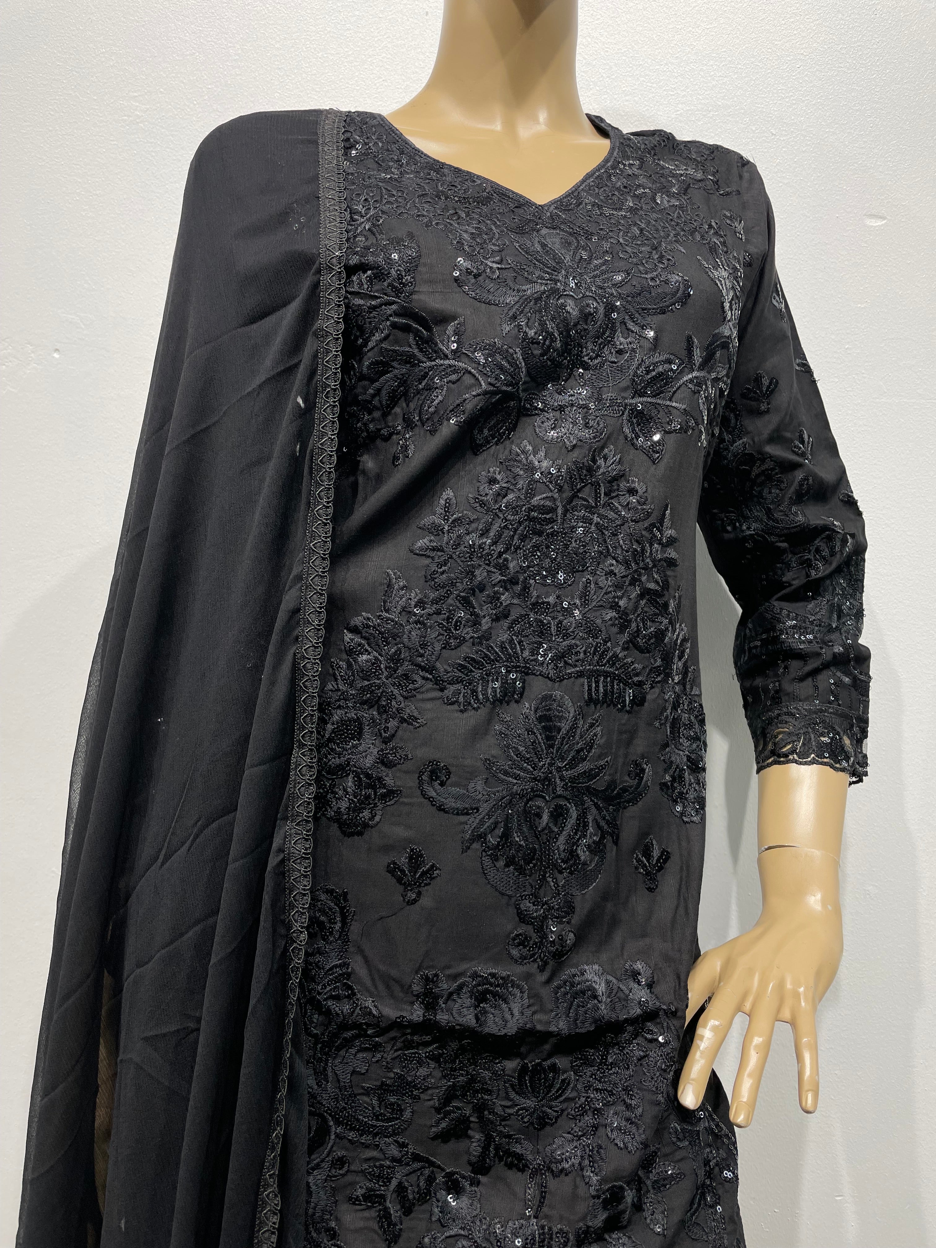 Black Sequence Cotail Linen Shalwar Kameez
