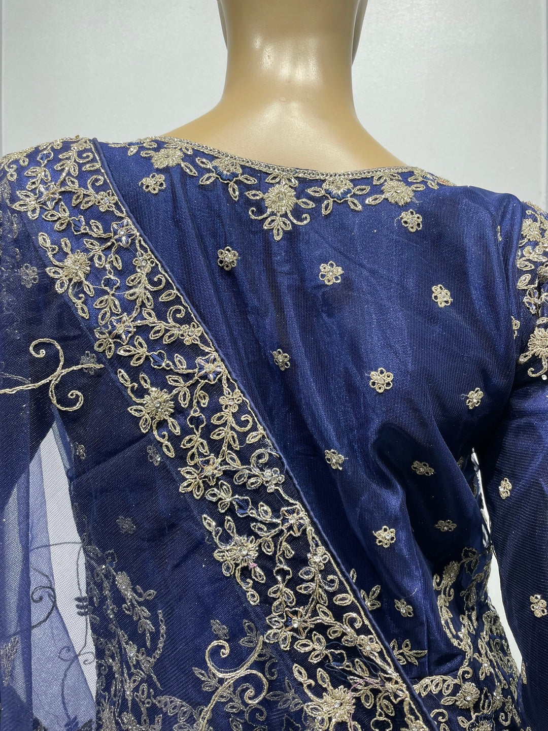 Yusra - Blue Heavy Embroidered Net Party Gown with White Gold Embroidered - 3pcs