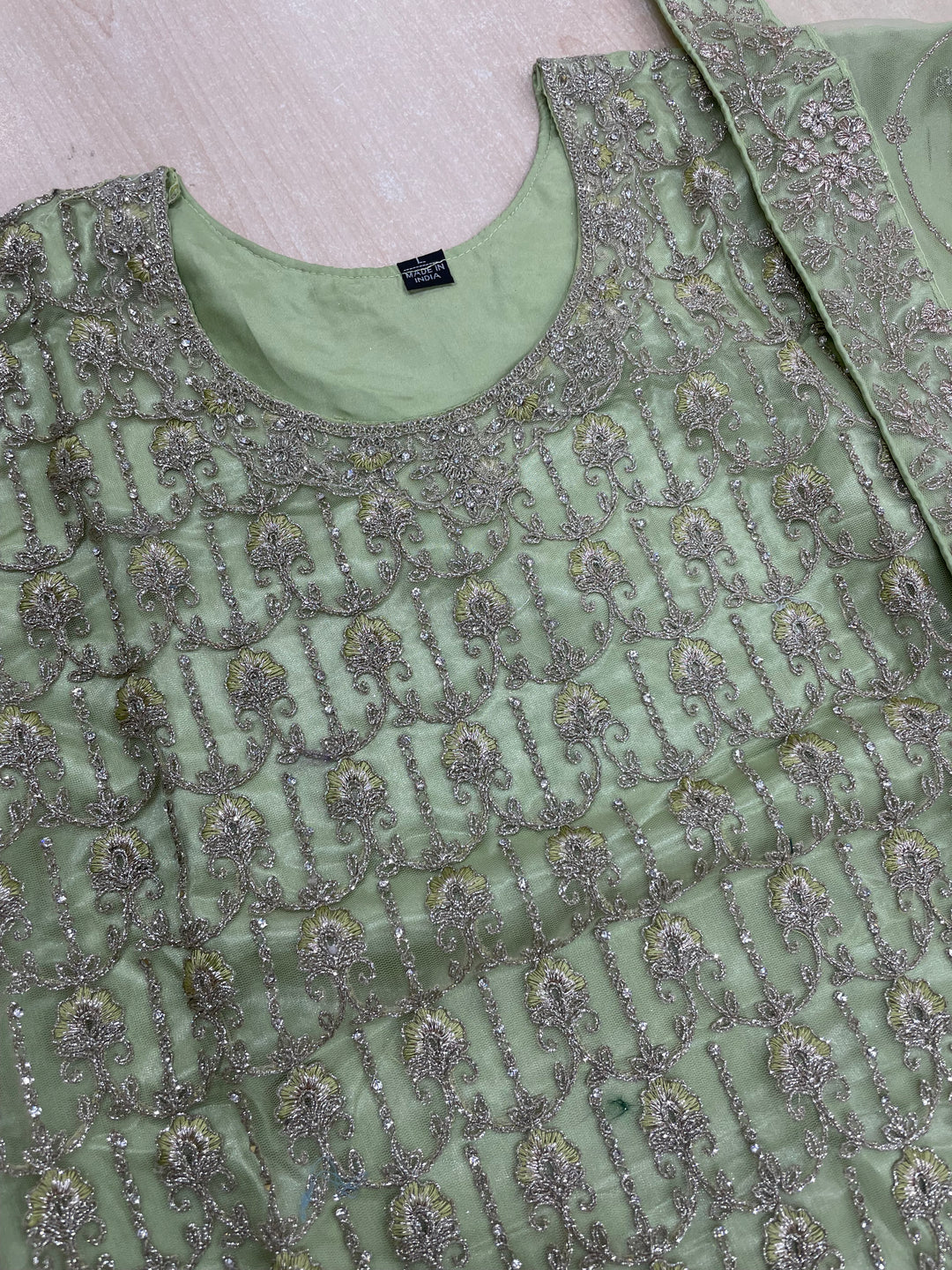 Areesha – Pistachio Green Net Embroidered Shalwar Kameez with Satin Trousers – 3 Pcs