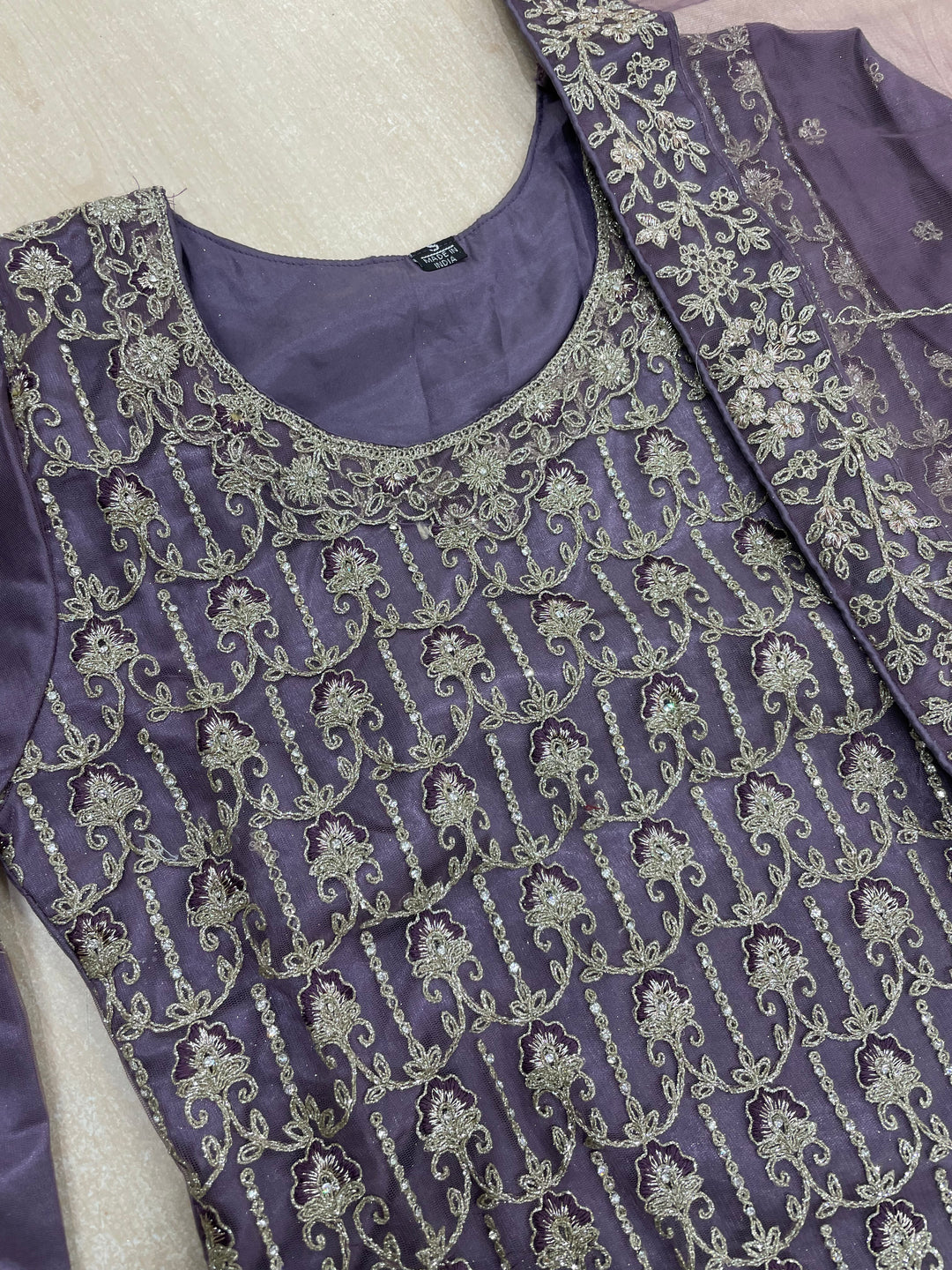 Areesh – Lavender Net Embroidered Shalwar Kameez with Satin Trousers – 3 Pcs