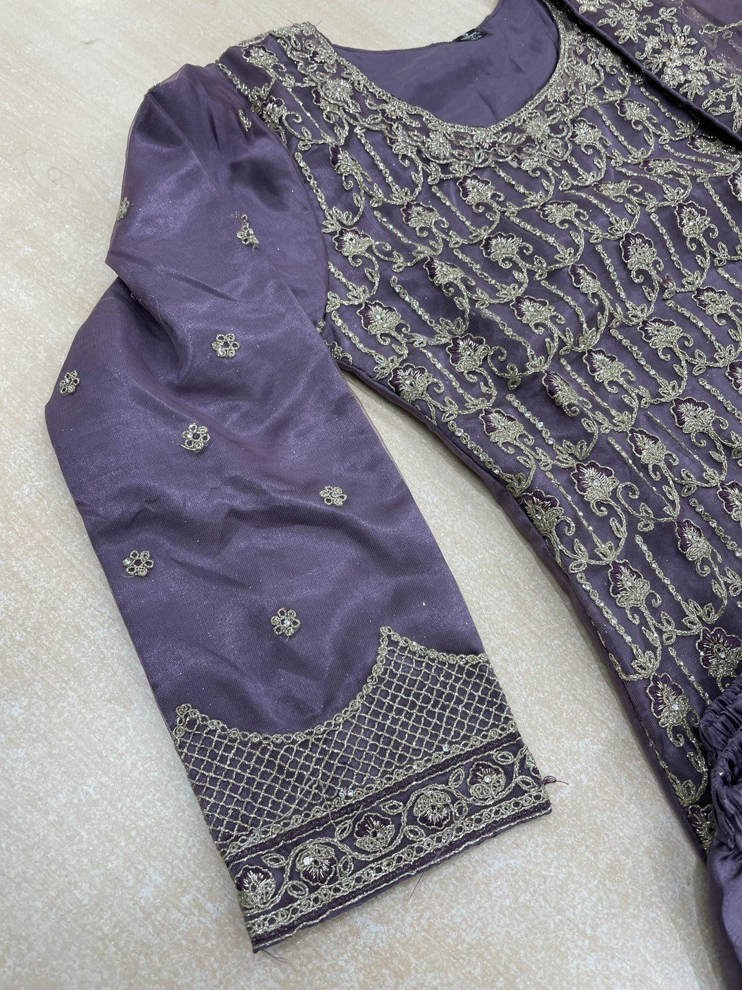 Areesh – Lavender Net Embroidered Shalwar Kameez with Satin Trousers – 3 Pcs