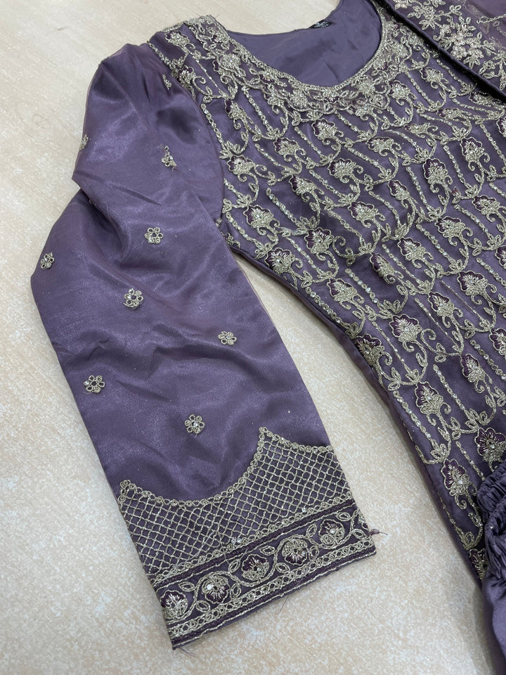 Areesh – Lavender Net Embroidered Shalwar Kameez with Satin Trousers – 3 Pcs
