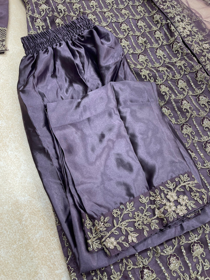 Areesh – Lavender Net Embroidered Shalwar Kameez with Satin Trousers – 3 Pcs