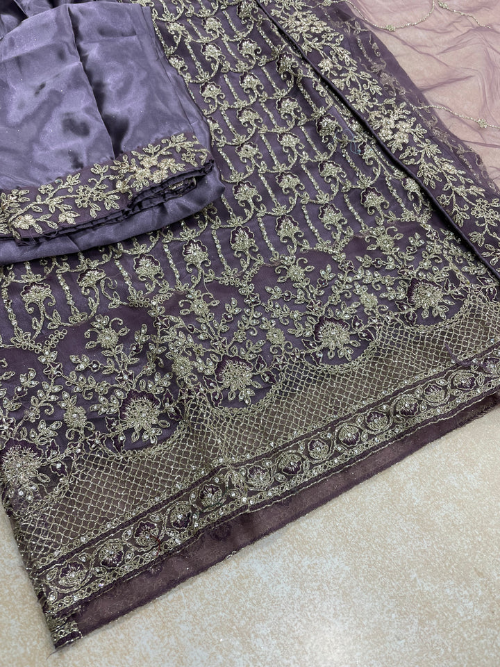Areesh – Lavender Net Embroidered Shalwar Kameez with Satin Trousers – 3 Pcs