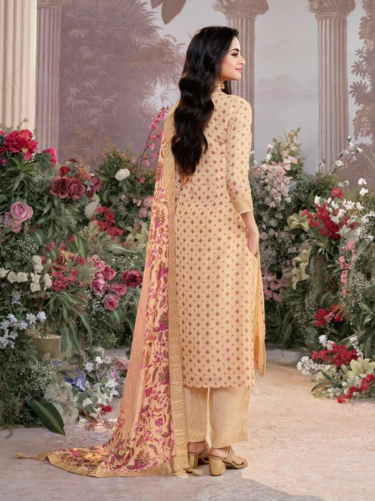 Sara – Cream Russian Silk Kurta Set with Digital Print Work Paired with Russian Silk Digital Printed Duppatta – 3 Pcs