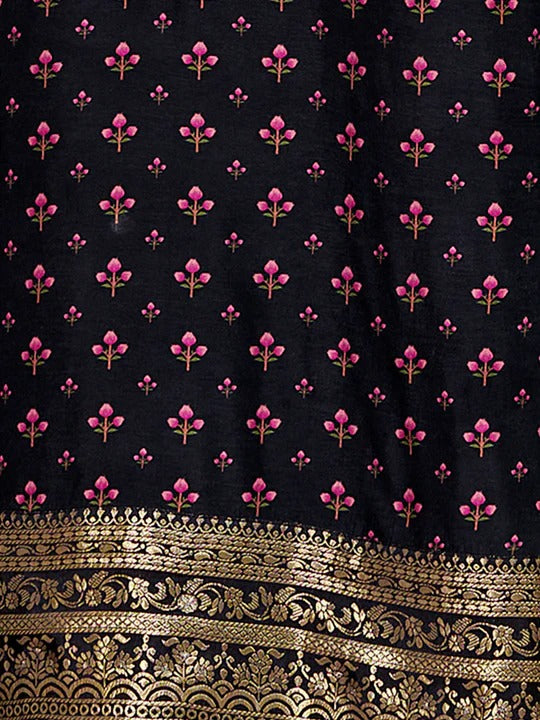 Sara – Black Russian Silk Kurta Set with Digital Print Work Paired with Russian Silk Digital Printed Duppatta – 3 Pcs