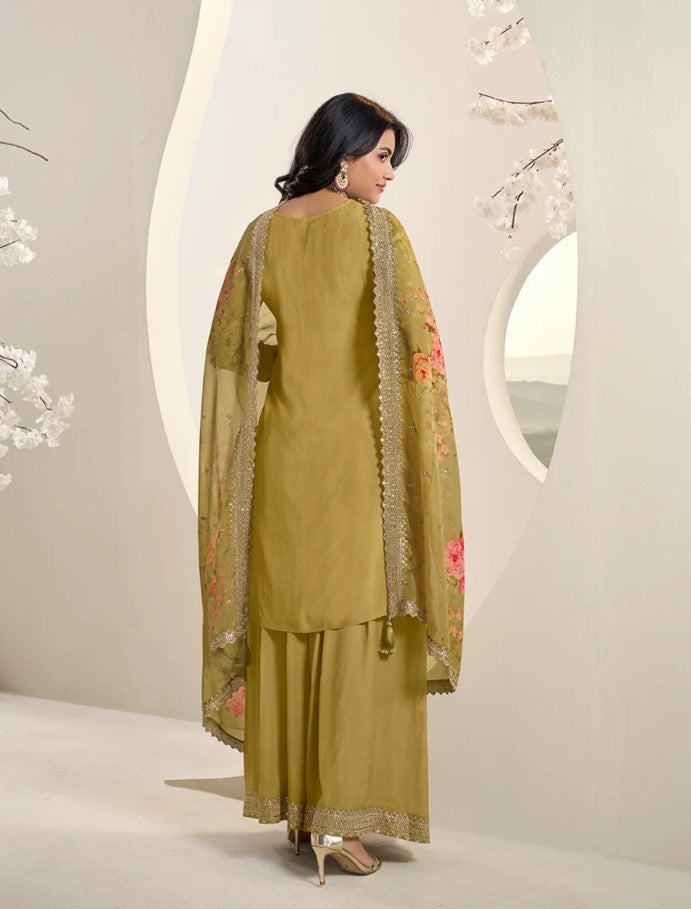 Vinay 43 - Mustard Floral Pattern Sequins Embroidered Sharara Suit - 3Pcs Suit